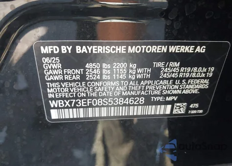 2025 BMW X1 xDrive28I z USA, uszkodzony, nr VIN WBX73EF08S5384628